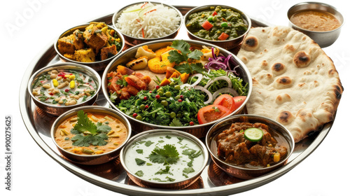 Traditional Indian Thali Filled With Various Dishes Served On A Metal Platter At A Family Gathering During Dinner Time