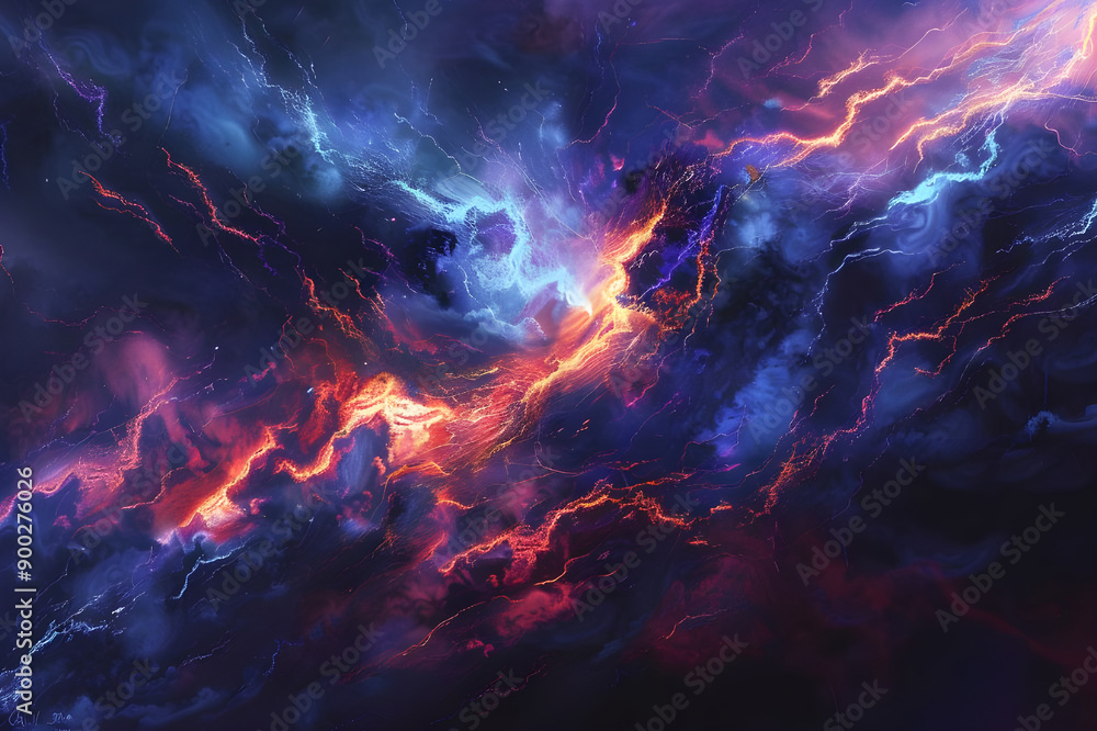 Fototapeta premium A vibrant display of lightning in a dark stormy sky, creating a powerful and dynamic visual spectacle.