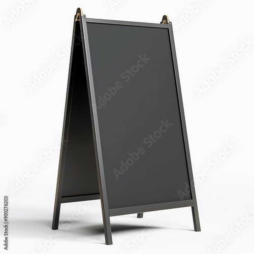 black a-frame signboard blank outdoor display marketing advertisement retail store sidewalk street sign clean modern customizable cafe restaurant business chalkboard signage template vertical banner photo