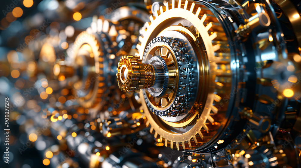 Futuristic 3D Cartoon of Ultraviolet and Gold Complex Robot Assembling Parts in Factory with Copy Space Futuristic 3D Cartoon of Ultraviolet and Gold Complex Robot Assembling Parts in Factory with Copy Space