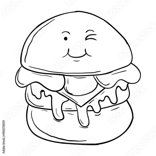 Hand drawing style of cute character burger vector. It is suitable for food and drink icon, sign or symbol.