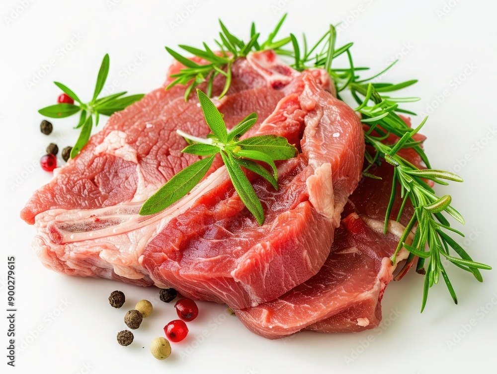Fresh steak with herbs on white background Fresh steak with herbs on white background
