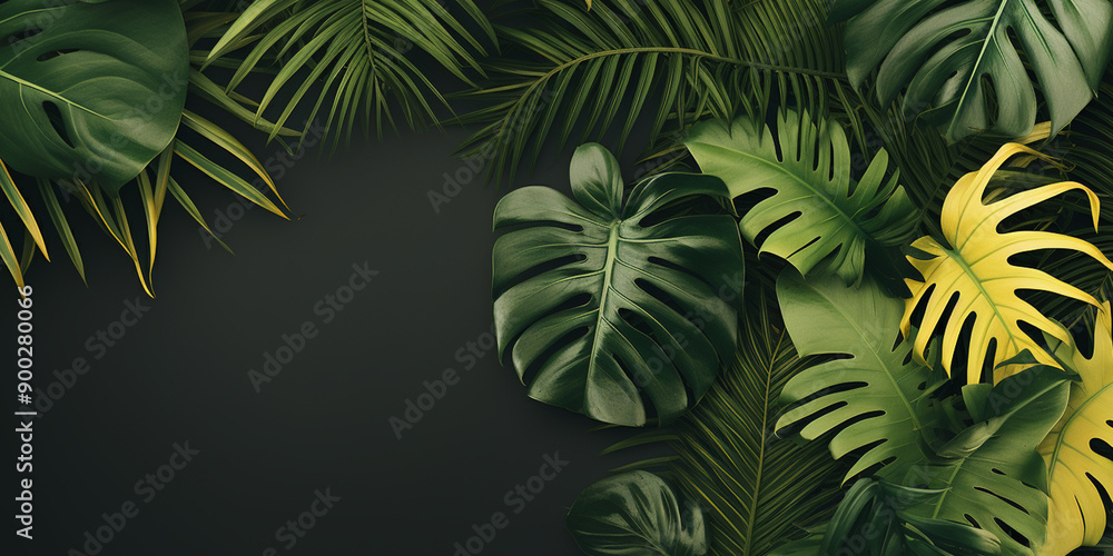 Tropical foliage displays its exotic leaf shape, on a plain background Artificial Intelligence Generated Tropical foliage displays its exotic leaf shape, on a plain background Artificial Intelligence Generated