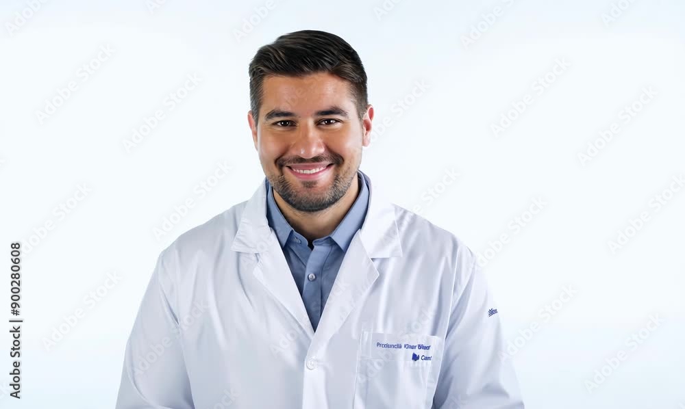 Portrait of a smiling doctor looking at camera on a white background Portrait of a smiling doctor looking at camera on a white background