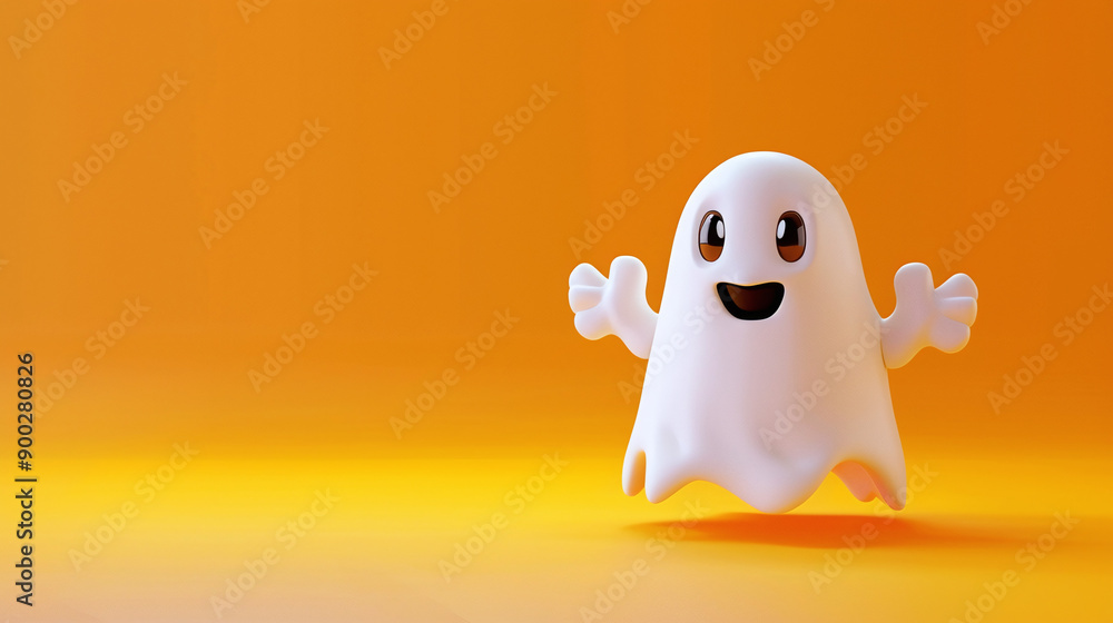 Friendly Halloween ghost on orange background Friendly Halloween ghost on orange background
