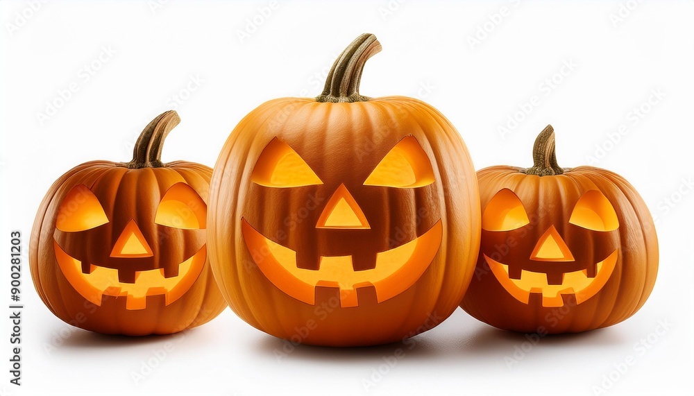 Fototapeta premium Halloween pumpkin with face isolated on white background, cutout