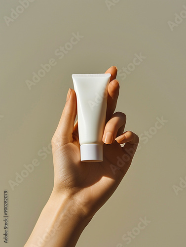 Woman's hand holding beauty product mockup