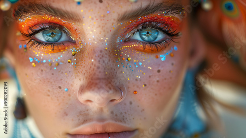 Wallpaper Mural close up woman's face with carnival colorful make up Torontodigital.ca