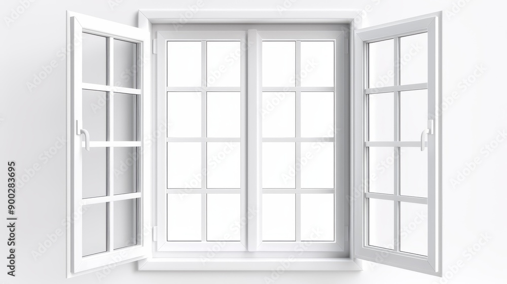 A sleek, modern window design, isolated in white space, showcasing a 3D perspective for a fresh and airy look. A sleek, modern window design, isolated in white space, showcasing a 3D perspective for a fresh and airy look.