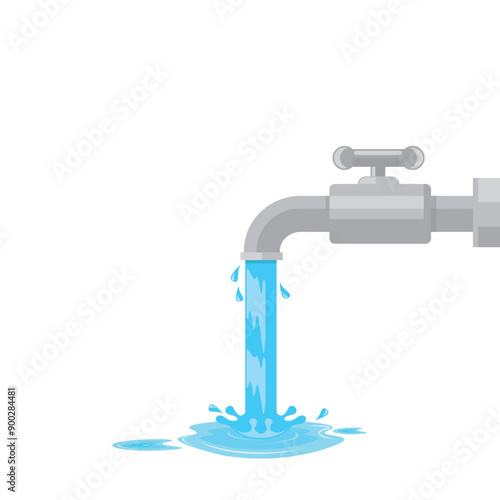 water flows from the tap onto the floor vector illustration concept design