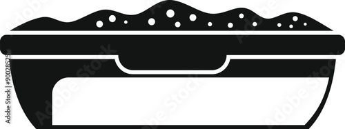 Black simple icon of full cat litter box isolated on white background