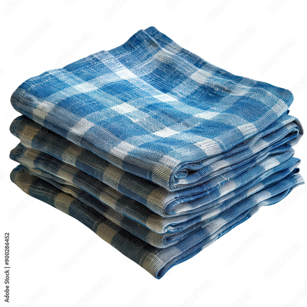 Blue and White Checkered Fabric Stacked. Blue and White Checkered Fabric Stacked.