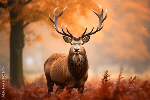 Majestic Red Deer Stag in Vibrant Autumn Forest: A Salute to European Wildlife © Catherine