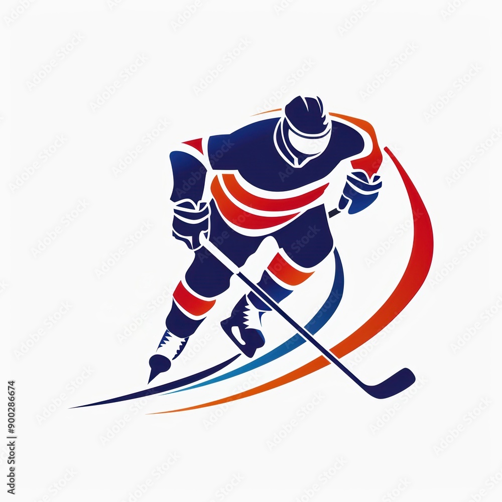 Obraz premium Dynamic Ice Hockey Player in Action Illustration of a dynamic ice hockey player in motion, showcasing energy and skill with bold, vibrant colors on a white background