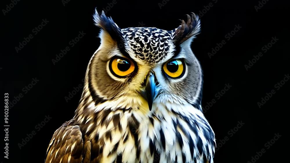 Vibrant Owl Portrait on Black Background Vibrant Owl Portrait on Black Background