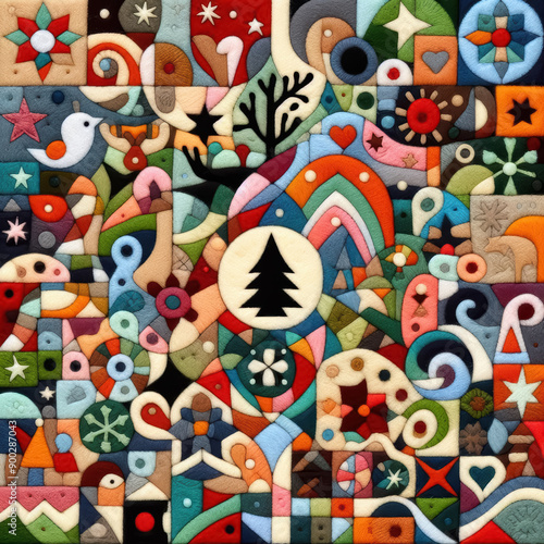 Felt art patchwork, christmas concept, colorful holiday