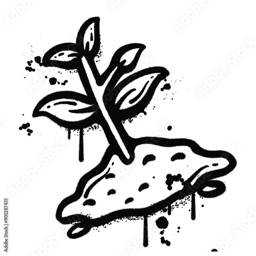 Graffiti spray growth plant isolated on white background