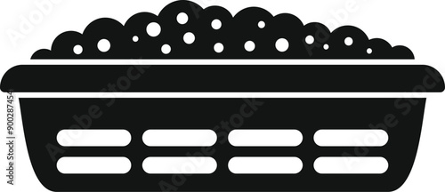 Simple black icon of a laundry basket overflowing with dirty clothes