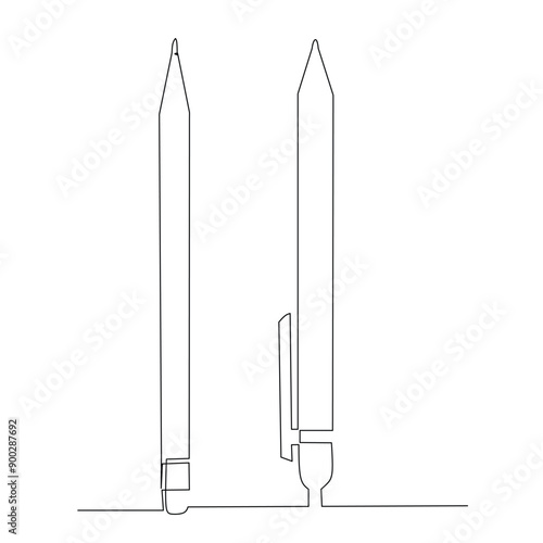 A Pencil and Pen continous line drawing. Back to school minimalist style. Education concept. Modern one line draw graphic design illustration