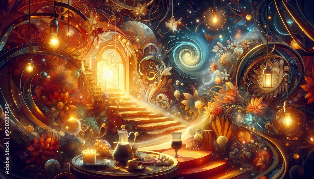 A vibrant fractal burst with a Christmas theme, featuring bright lights and colorful decorations, creates a festive and cheerful backdrop for the holiday season A vibrant fractal burst with a Christmas theme, featuring bright lights and colorful decorations, creates a festive and cheerful backdrop for the holiday season
