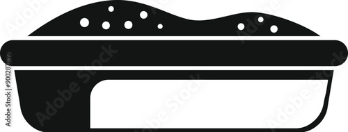 Black glyph icon of a full cat litter box overflowing with clumping sand