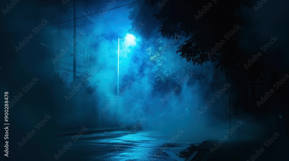 Dark street, night smog and smoke neon light. Dark background of the night city, ray of light in the dark. Gloomy dark background - generative ai Dark street, night smog and smoke neon light. Dark background of the night city, ray of light in the dark. Gloomy dark background - generative ai