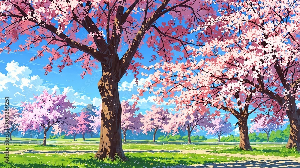 Naklejka premium cherry blossom trees in spring anime