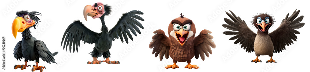 Animated Cartoon Birds with Various Expressions and Poses on Transparent Background Animated Cartoon Birds with Various Expressions and Poses on Transparent Background