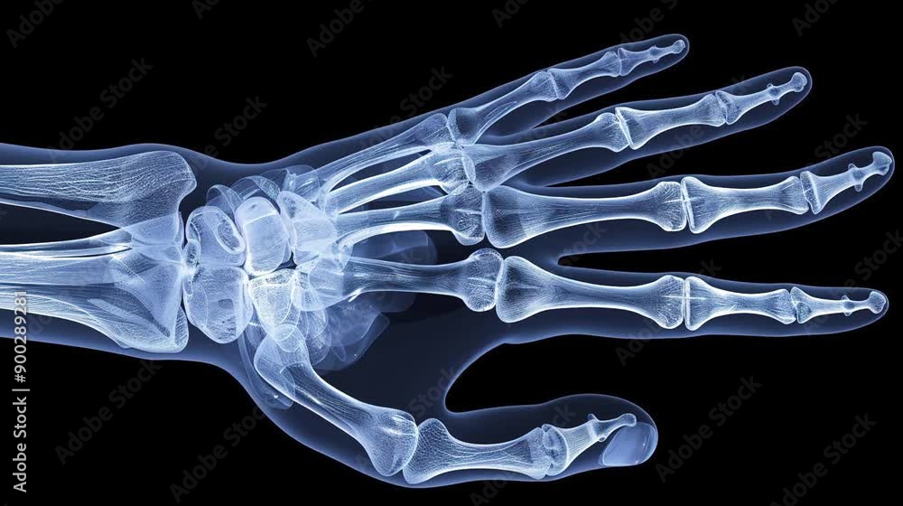 Video of human hand's blue x-ray, hand bones. 4k HD video footage for learning science, biology, human's anatomy. Video of human hand's blue x-ray, hand bones. 4k HD video footage for learning science, biology, human's anatomy.