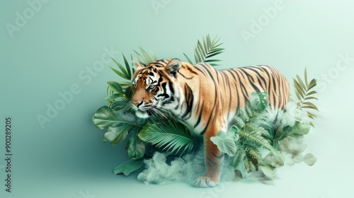 Capture the essence of the wild through double exposure images of tigers immersed in lush, verdant surroundings.