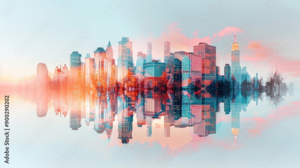 Double exposure of urban landscapes blending with dynamic city skylines, capturing the energy and modernity of city life, high-definition, vibrant colors, intricate details, dramatic and captivating Double exposure of urban landscapes blending with dynamic city skylines, capturing the energy and modernity of city life, high-definition, vibrant colors, intricate details, dramatic and captivating