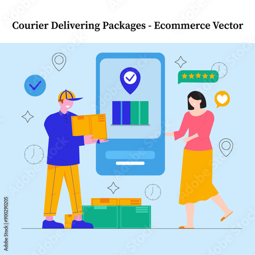 Courier Delivering Packages - Ecommerce Vector vector illustration