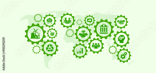 ESG icon concept for environment, social and governance in sustainable business and green business on grey background.