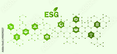 ESG icon concept for environment, social and governance in sustainable business and green business on grey background.