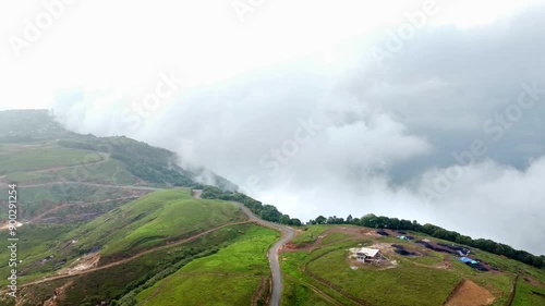 Aerial view of meghalaya cherrapunji mawsynram reserve Forest in india. The beautiful mountain of east khasi hills in meghalaya India.