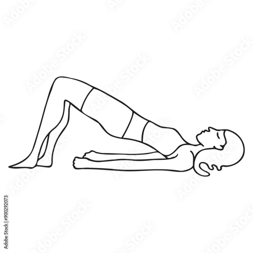 Setu Bandha Sarvangasana. Yoga pose. Drawing with simple black lines. Vector illustration