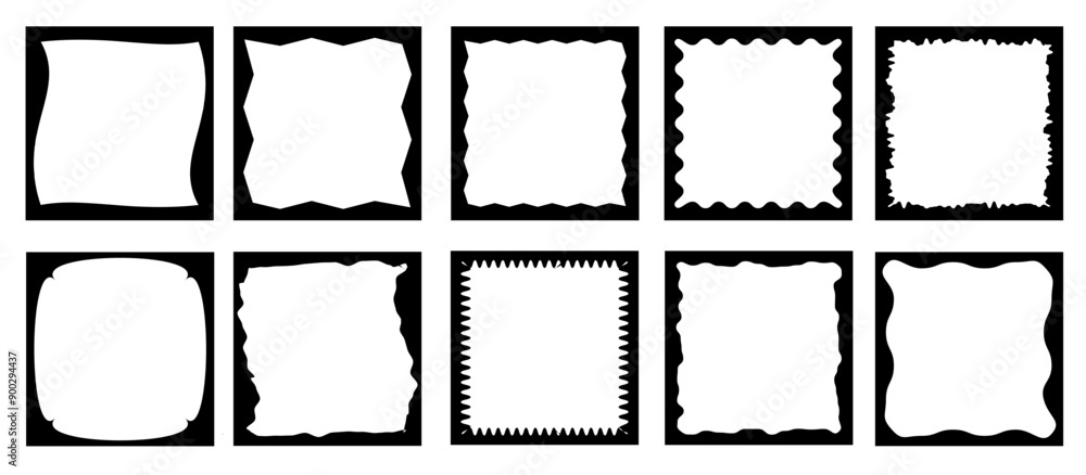 Squiggle stories frames set. Jaggered edges, retro scallop frames, psychedelic squares, photo frames, groovy shapes set Squiggle stories frames set. Jaggered edges, retro scallop frames, psychedelic squares, photo frames, groovy shapes set