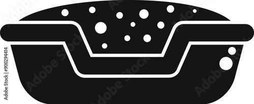 Black glyph icon of a full cat litter box with toilet filler in tray for pet hygiene