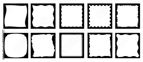 Squiggle stories frames set. Jaggered edges, retro scallop frames, psychedelic squares, photo frames, groovy shapes set 