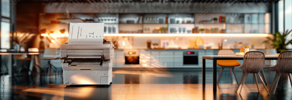 A kitchen with a printer on the counter by AI generated image A kitchen with a printer on the counter by AI generated image