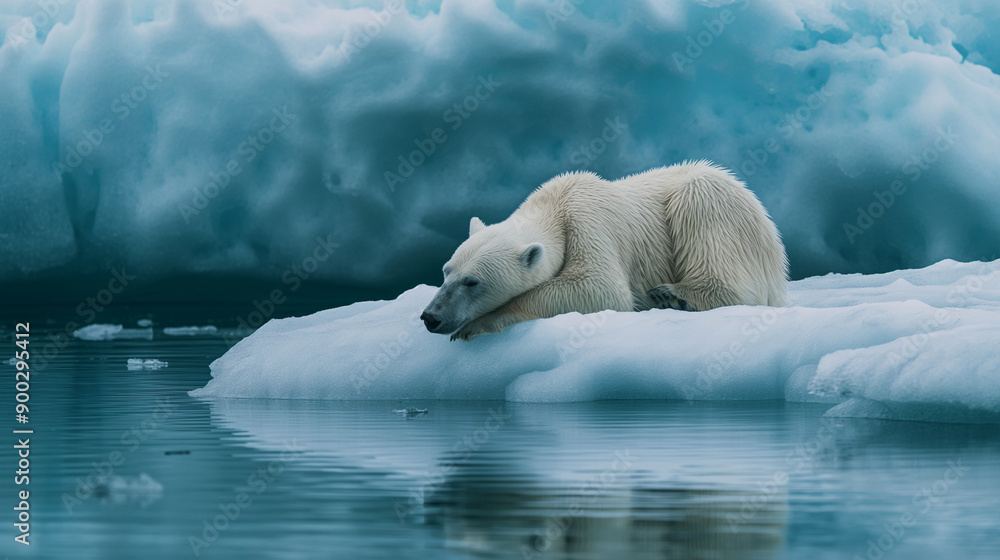 A polar bear stranded on a melting ice floe in the Arctic, highlighting the impacts of global warming on wildlife A polar bear stranded on a melting ice floe in the Arctic, highlighting the impacts of global warming on wildlife