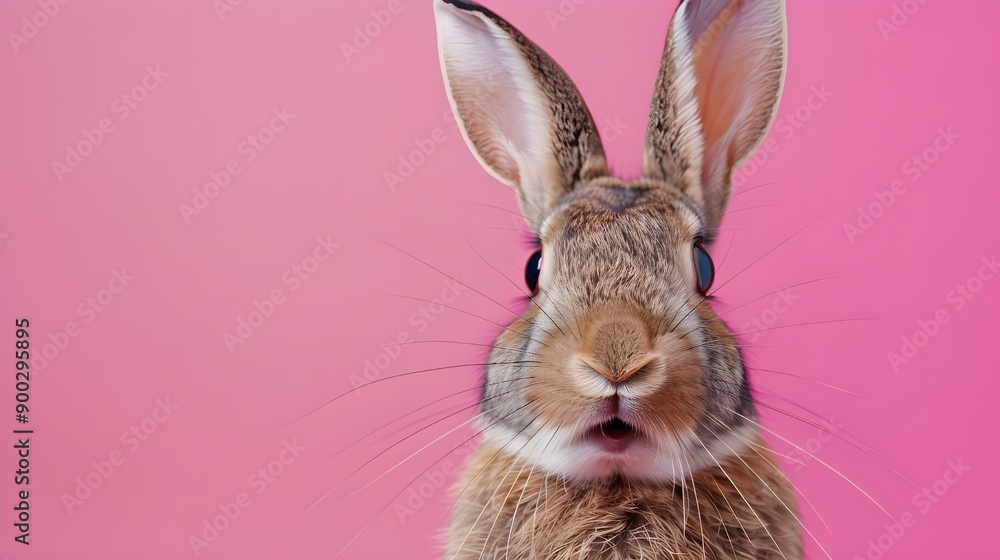 Fototapeta premium Cute Bunny Portrait on Pink Background