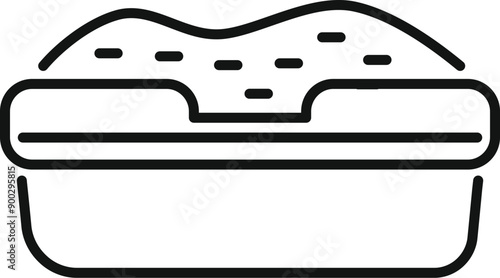 Simple line drawing of a cat litter box full of clumping clay litter