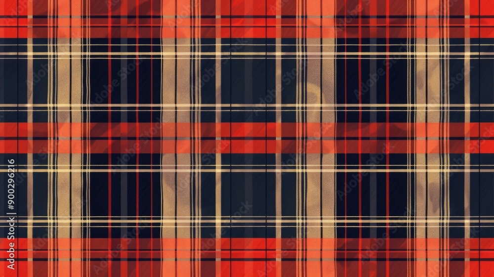 A close-up shot of a red and black plaid fabric with a rustic texture A close-up shot of a red and black plaid fabric with a rustic texture