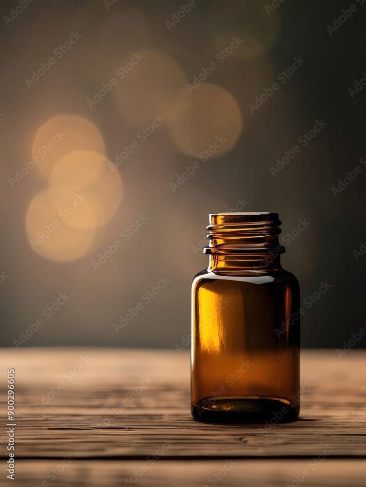 A minimalist amber glass bottle displayed on a wooden surface with a soft bokeh background, ideal for product photography. A minimalist amber glass bottle displayed on a wooden surface with a soft bokeh background, ideal for product photography.