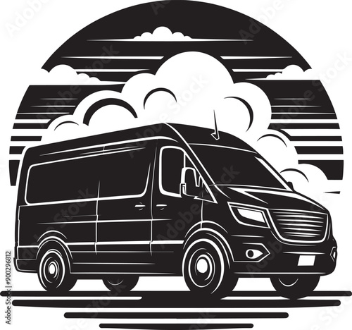 Modern Cargo Van silhouette flat vector illustration isolated on a white background