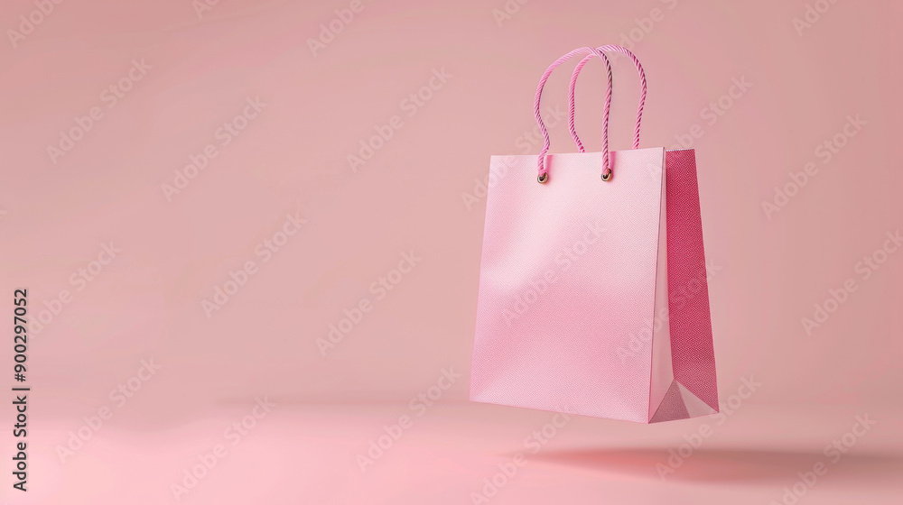 Mockup pink shopping bag with a sparkly design is floating in the air on pink background Mockup pink shopping bag with a sparkly design is floating in the air on pink background