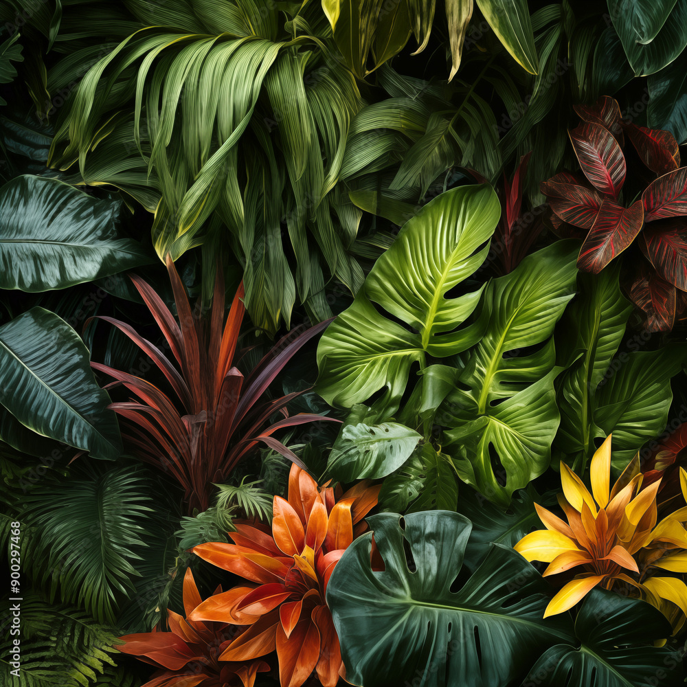 Fototapeta premium Closeup nature leaves, green tropical forest, background concept.