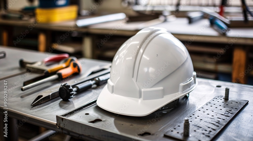 White Safety Helmet for Engineers in Industrial Setting White Safety Helmet for Engineers in Industrial Setting
