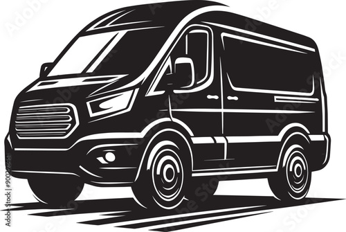 Modern Cargo Van silhouette flat vector illustration isolated on a white background